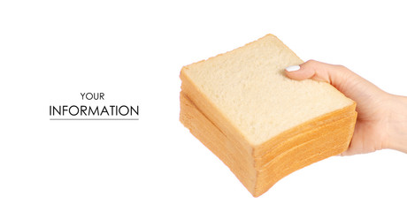 Toast bread in hand pattern on a white background isolation