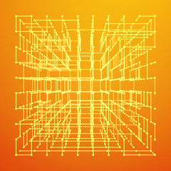 Big data visualization. HUD grid corners wireframe mesh cube. Analysis of information. Visual data infographics design. Science and technology. Connection Structure. Digital Data Vector Illustration.