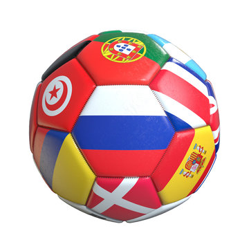 Soccer ball with flags of countries isolated on white