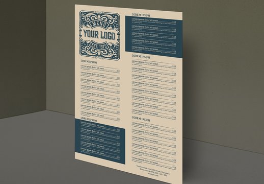 Restaurant Menu Layout with Vintage  Illustrations