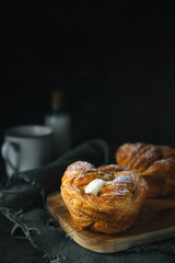 Braided bread on rustic background