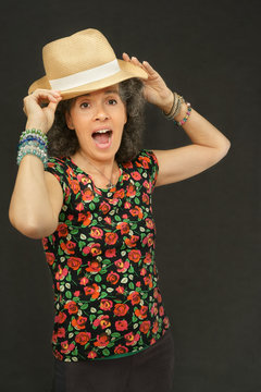 Woman singing attitude hat