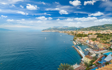Aerial view of coastline Sorrento and Gulf of Naples, Italy