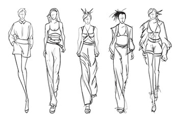 Stylish fashion models. Pretty young girls. Fashion girls Sketch Print