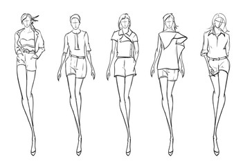 Stylish fashion models. Pretty young girls. Fashion girls Sketch Print