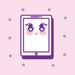 kawaii smartphone icon over pink background, colorful design. vector illustration