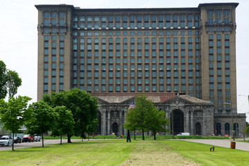 DETROIT, MICHIGAN, UNITED STATES - MAY 5th 2018: A view of the old Michigan Central Station building in Detroit which served as a major railway depot from 1914 - 1988