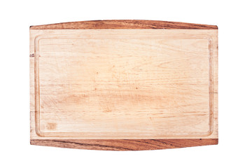 old wooden chopping board isolated on white background close up