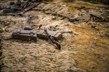 weapons cartridges and other items for military operations on the battlefield