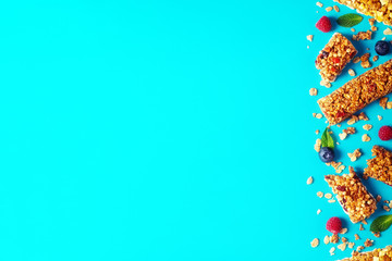 Cereal bars on a bright pastel background