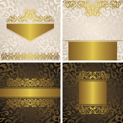 Set of original vector cards with baroque decorative borders and frames. Vintage floral design. Two color combinations