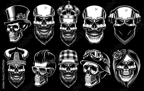 Set of different skulls.