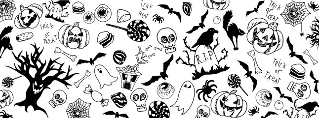 Fototapeta premium Halloween doodles banner