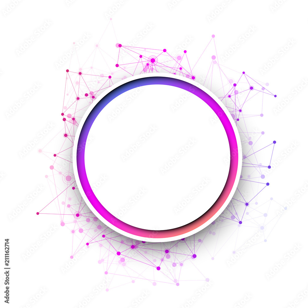 Wall mural white round communication background with colorful network.