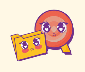kawaii target and folder icon over yellow background, colorful design. vector illustration