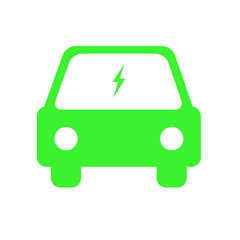 Electric car vector icon in green color with flash sign