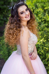 Girl in pink wedding dress