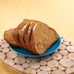 Whole grain rye sliced bread for healthy diet; carbs