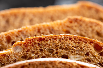 Whole grain rye sliced bread for healthy diet; carbs