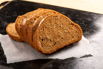 Whole grain rye sliced bread for healthy diet; carbs