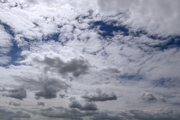 Obraz premium Background of beautiful sky with clouds. Looking up view. Close Up. Abstract natural sky background.