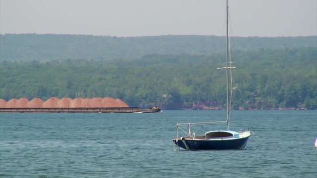 Sail Boat and Sand Barge, Lake Superior, WI