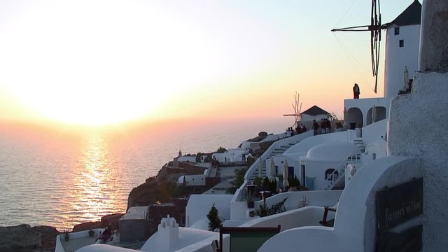 Overexposed Greek Sunset: Windmills at Ia