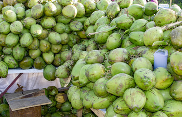 Selling and cutting coconuts