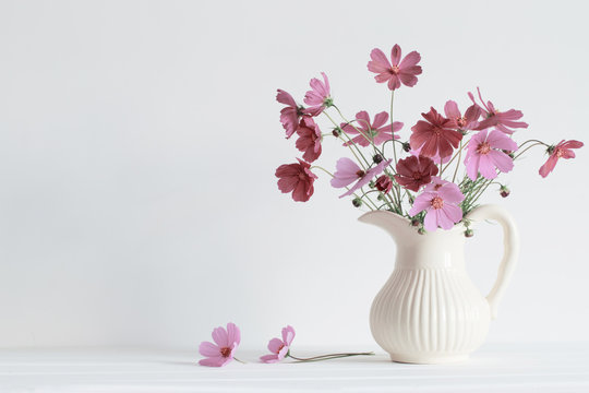Summer Flowers In Vase On White Background