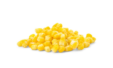 Frozen corn on white background. Vegetable preservation