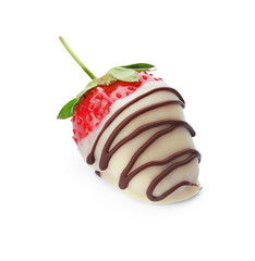 Delicious chocolate covered strawberry on white background
