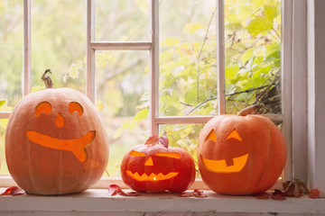 halloween pumpkin on window