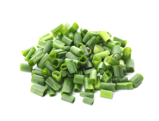 Chopped green onion on white background