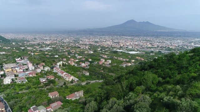 Aerial Mount Vesuvius in Italian Monte Vesuvio stratovolcano located on Gulf of Naples Italy the Vesuvius has erupted many times and is regarded as one of the most dangerous volcanoes in the world 4k