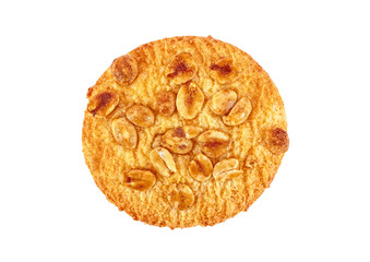 Crunchy cookie with peanuts on white background