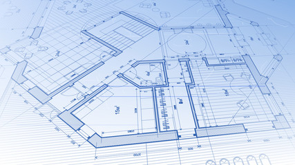 vector architectural plan - abstract architectural blueprint of a modern residential building / technology, industry, business concept illustration: real estate, building, construction & architecture