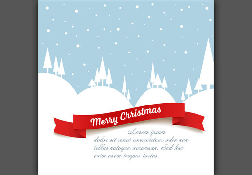 Christmas Card Layout with Snowy Landscape Illustration