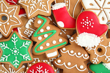 Tasty homemade Christmas cookies as background