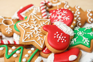Tasty homemade Christmas cookies, closeup