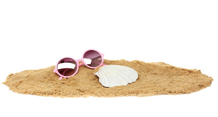 Composition with beach objects on white background