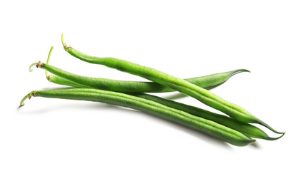 Fototapeta premium Fresh green French beans on white background