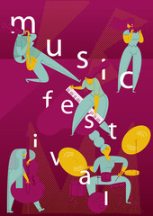 Fototapeta na wymiar MUSIC FESTIVAL. WOMEN JAZZ BAND. A serie of music festivals posters. Funny and cool drawings.