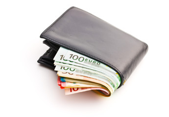 Wallet with euro banknotes.