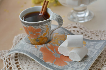 cup of coffee and marshmallow, cozy morning