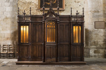 Saint Malo Cathedral confessionary  - obrazy, fototapety, plakaty