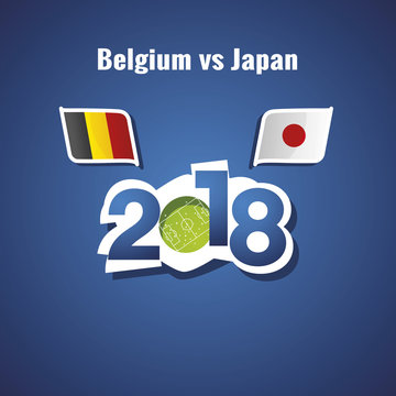 Belgium vs Japan flags soccer blue background