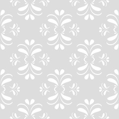 Subtle light gray vector seamless pattern with floral elements