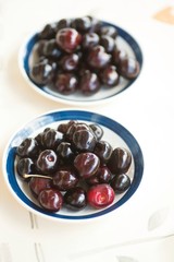 Red cherry on two plates.