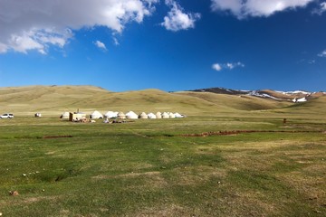The ger camp in a large meadow at Ulaanbaatar , Mongolia