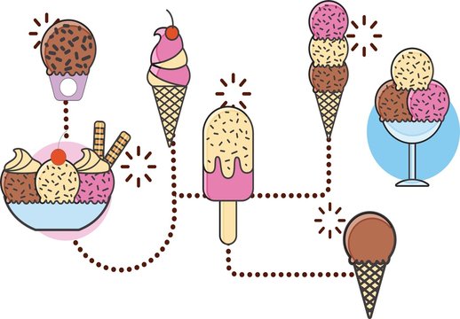 Pink and Blue Ice Cream Dessert Cone Infographic Layout